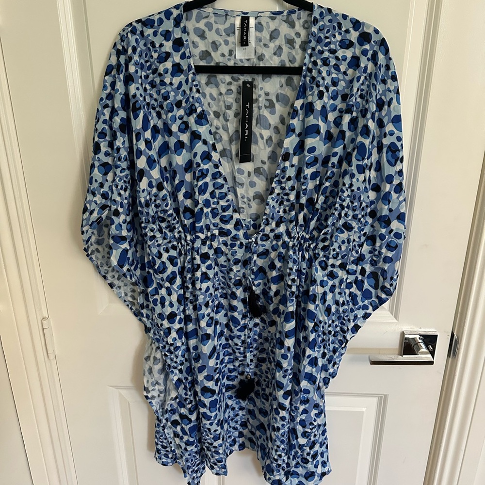 NWT size large Tahari Beach cover-up Blue and Black Leopard Print Dress